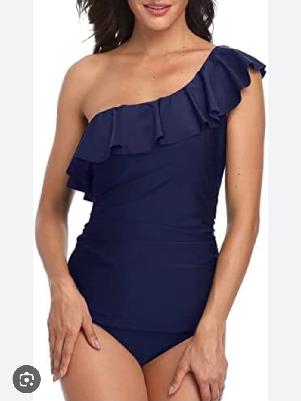 One-Shoulder Ruffle Navy Swimsuit